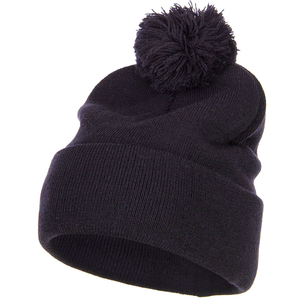 Pom Acrylic Cuff Long Beanie - Navy OSFM