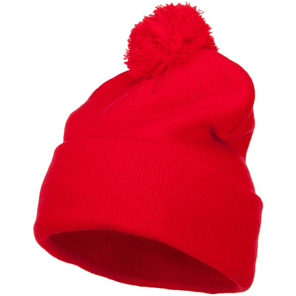 Pom Acrylic Cuff Long Beanie - Red OSFM