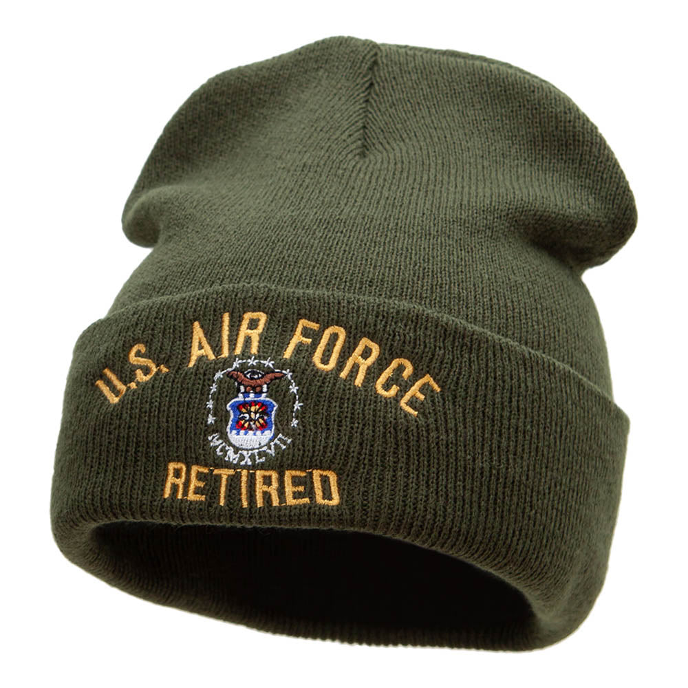 U.S. Air Force Retired Embroidered 12 Inch Long Beanie Made in USA - Olive OSFM