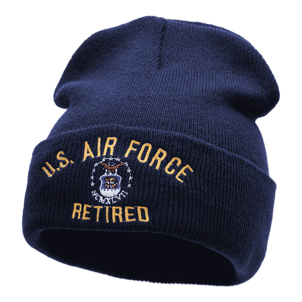 U.S. Air Force Retired Embroidered 12 Inch Long Beanie Made in USA - Navy OSFM