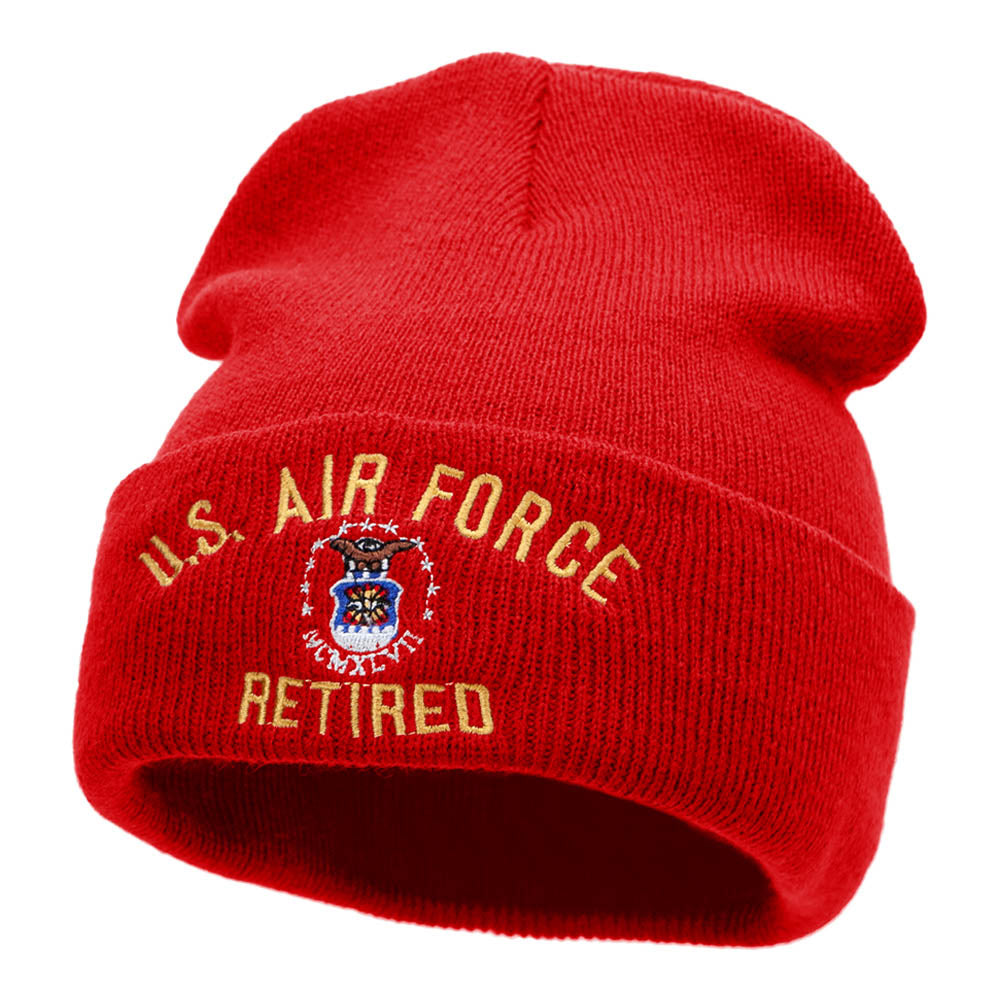 U.S. Air Force Retired Embroidered 12 Inch Long Beanie Made in USA - Red OSFM