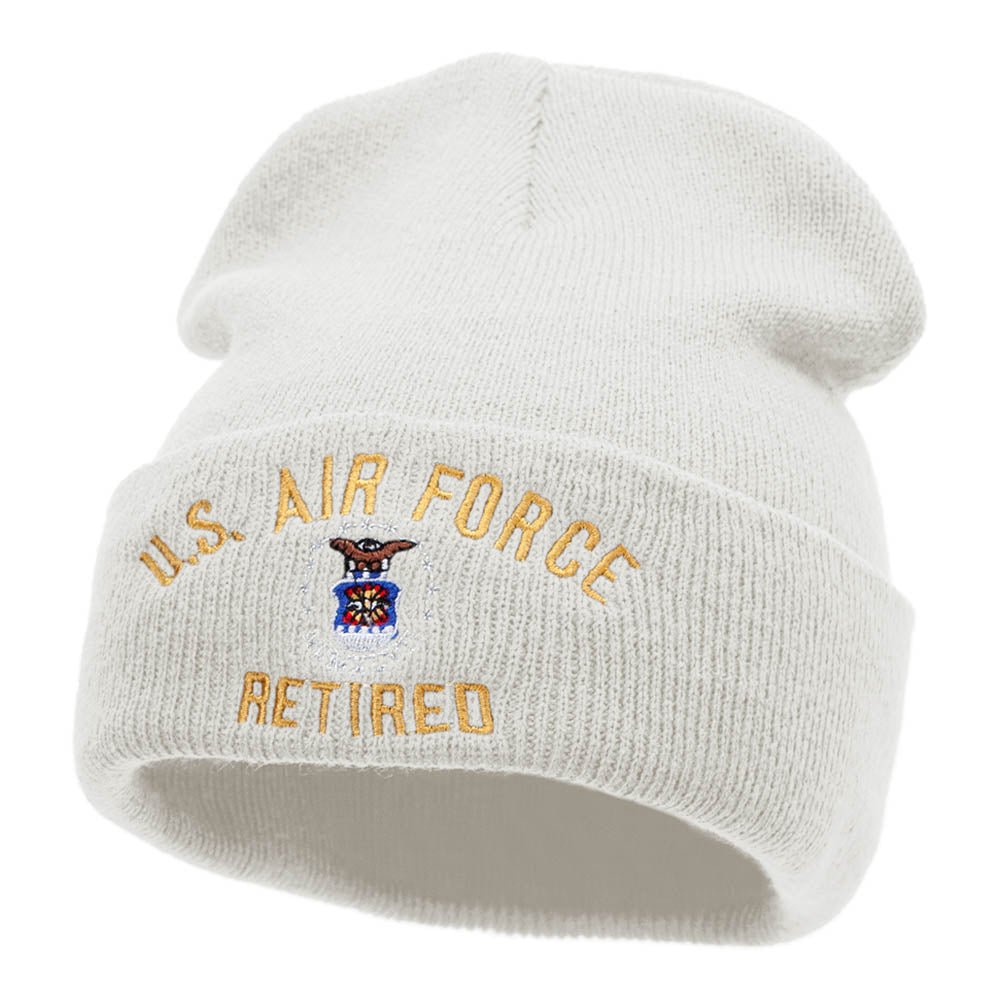 U.S. Air Force Retired Embroidered 12 Inch Long Beanie Made in USA - White OSFM
