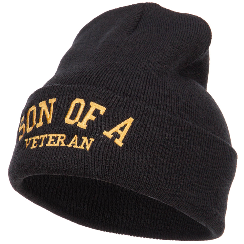 Son of a Veteran Embroidered Long Beanie - Black OSFM