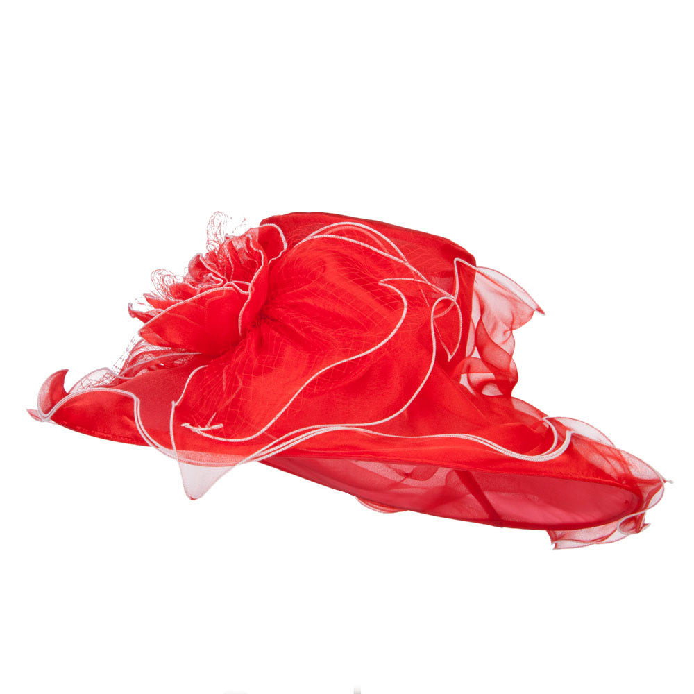 Flower with Net Organza Hat - Red OSFM