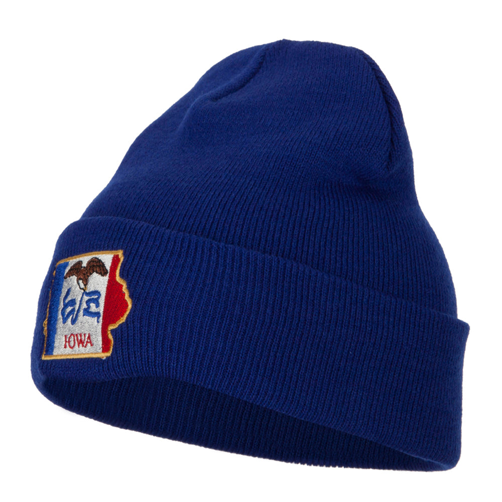 Iowa State Flag Map Embroidered Long Beanie - Royal OSFM
