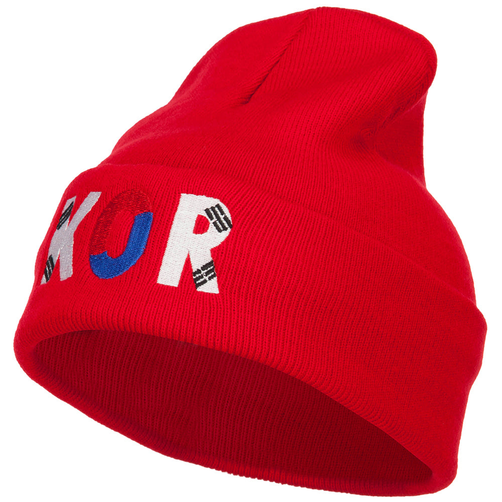 South Korea KOR Flag Embroidered Long Beanie - Red OSFM