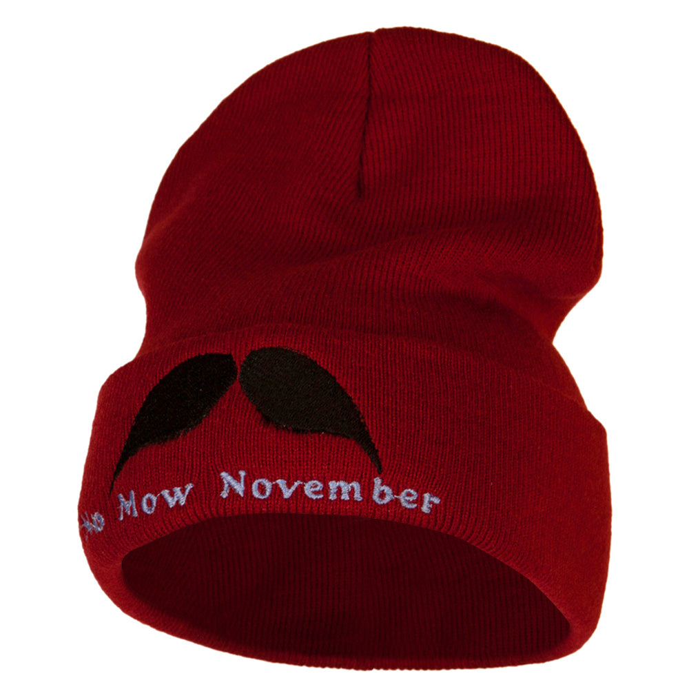 No Mow Novemeber 12 Inch Long Knitted Beanie - Maroon OSFM