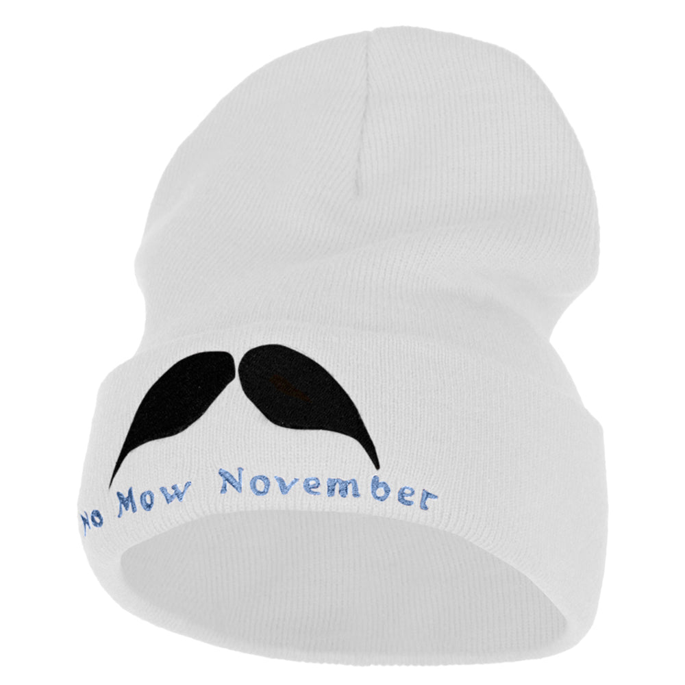 No Mow Novemeber 12 Inch Long Knitted Beanie - White OSFM