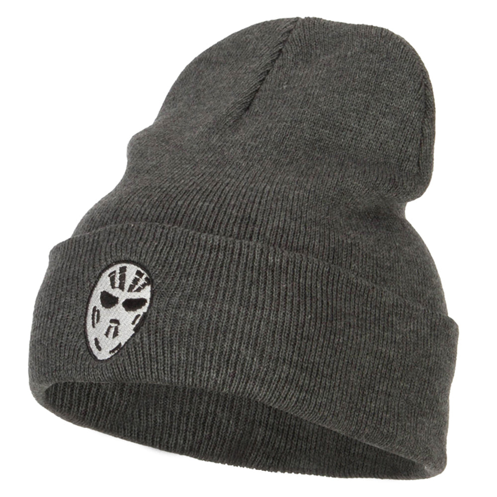 Hockey Mask Costume Embroidered Long Beanie - Dk Grey OSFM