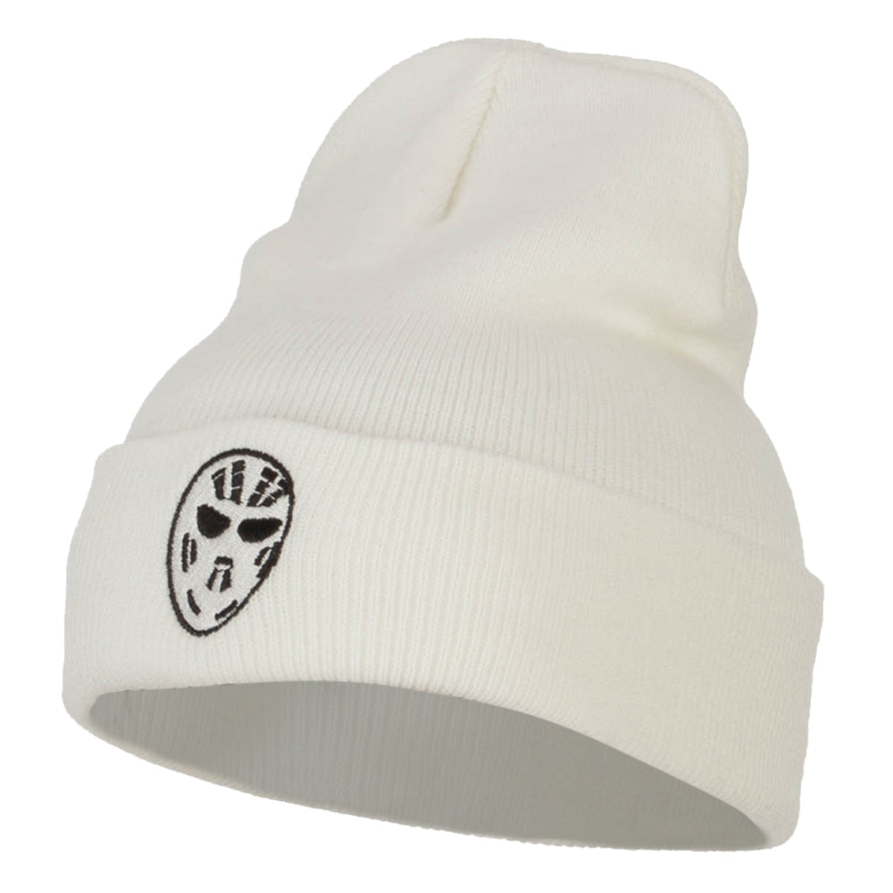 Hockey Mask Costume Embroidered Long Beanie - White OSFM