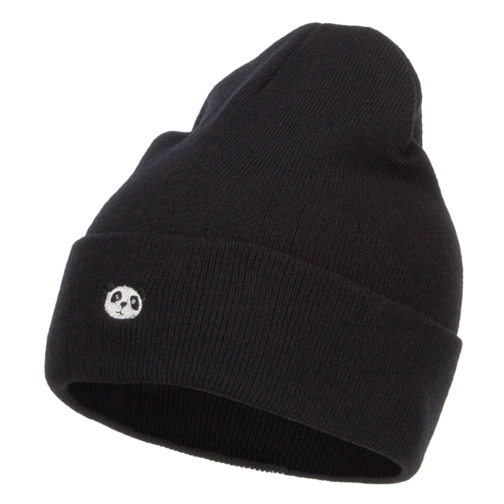 Mini Panda Embroidered Long Beanie - Black OSFM