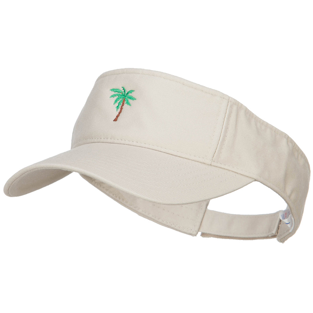 Palm Tree Embroidered Cotton Washed Visor - Stone OSFM