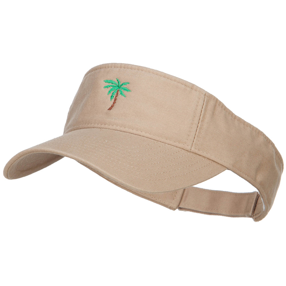 Palm Tree Embroidered Cotton Washed Visor - Khaki OSFM