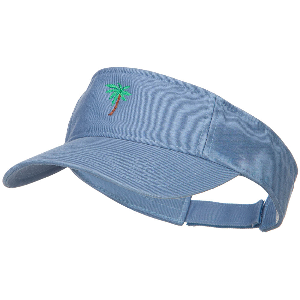 Palm Tree Embroidered Cotton Washed Visor - Lt Blue OSFM