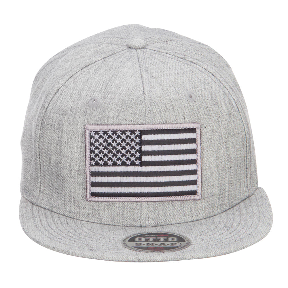 Grey American Flag Patched Wool Blend Snapback - Heather Grey OSFM