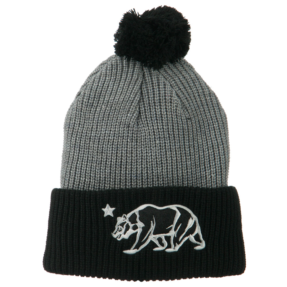 Pom Pom Cali Bear Beanie - Grey Black OSFM