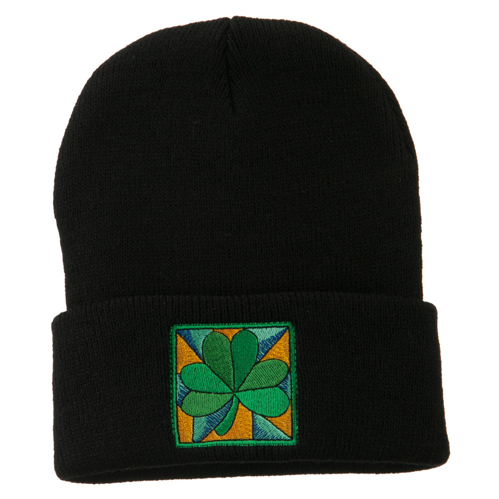 St Patrick&#039;s Day Clover Embroidered Long Beanie - Black OSFM