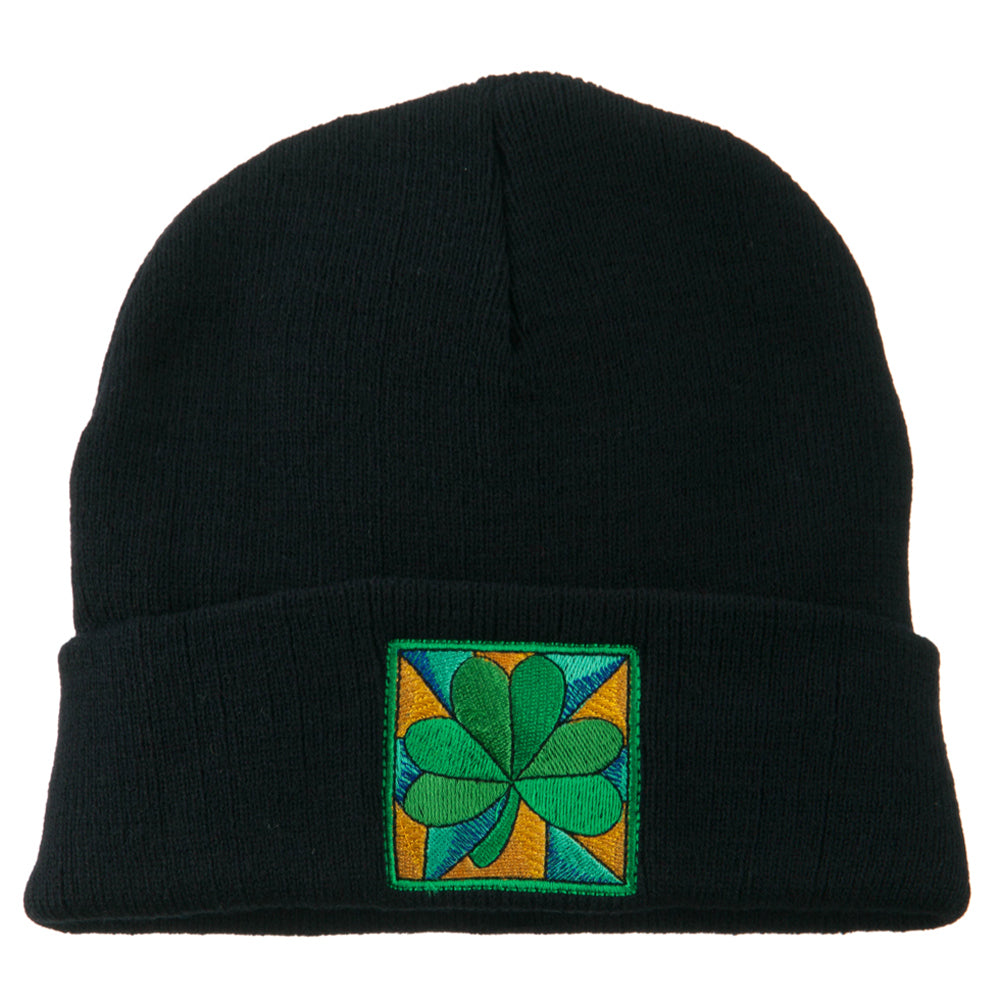 St Patrick&#039;s Day Clover Embroidered Long Beanie - Navy OSFM