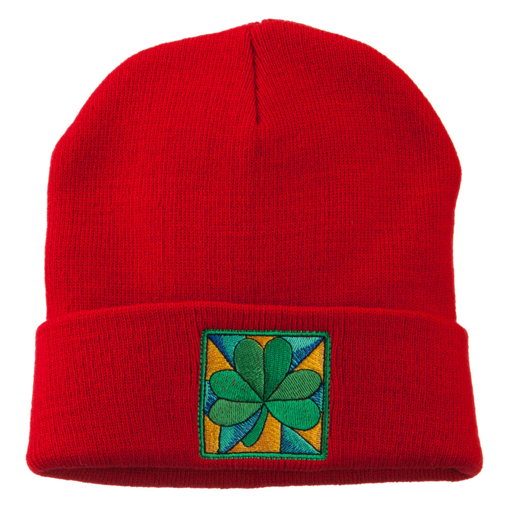 St Patrick&#039;s Day Clover Embroidered Long Beanie - Red OSFM