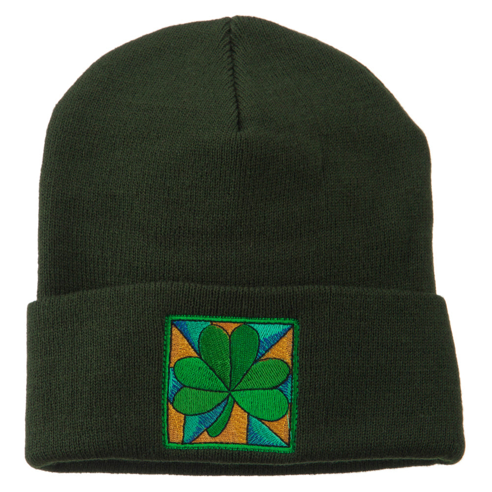 St Patrick&#039;s Day Clover Embroidered Long Beanie - Green OSFM
