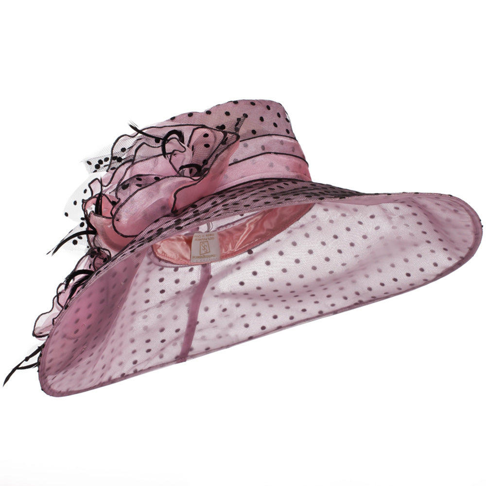 Polka Dot Designed Flower Detailed Organza Hat - Pink OSFM