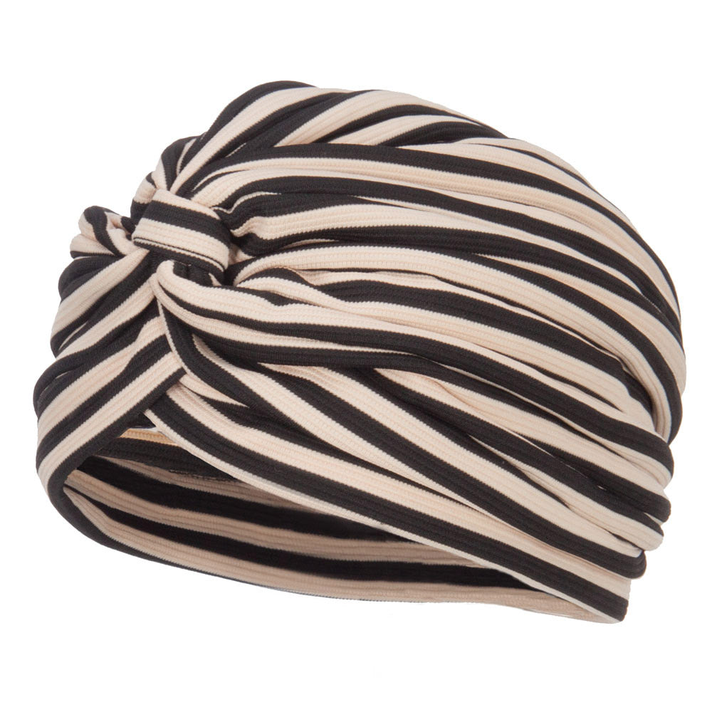 Women&#039;s Striped Turban Hat - Tan OSFM