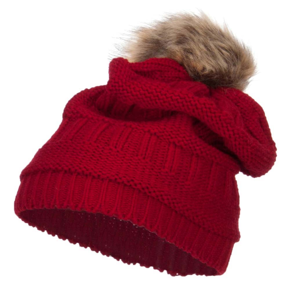 Knit Pom Beanie and Scarf Set - Red OSFM