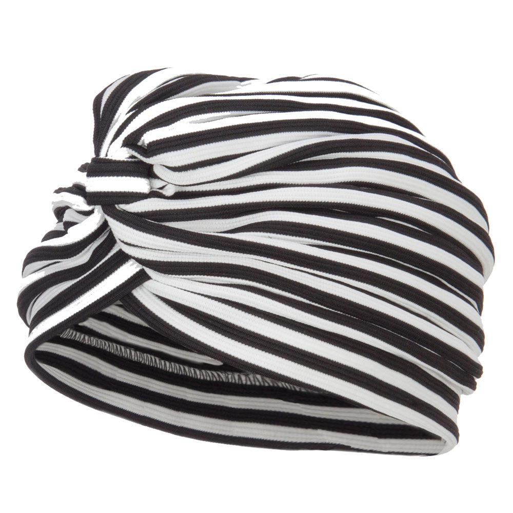 Women&#039;s Striped Turban Hat - White OSFM