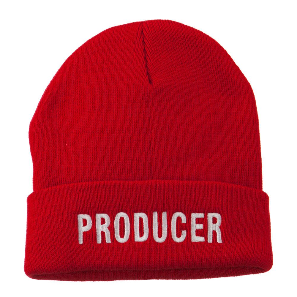 Producer Embroidered Long Beanie - Red OSFM