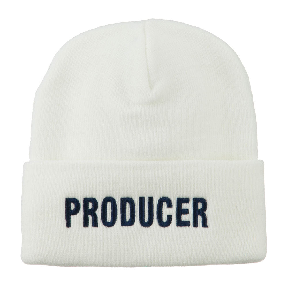 Producer Embroidered Long Beanie - White OSFM