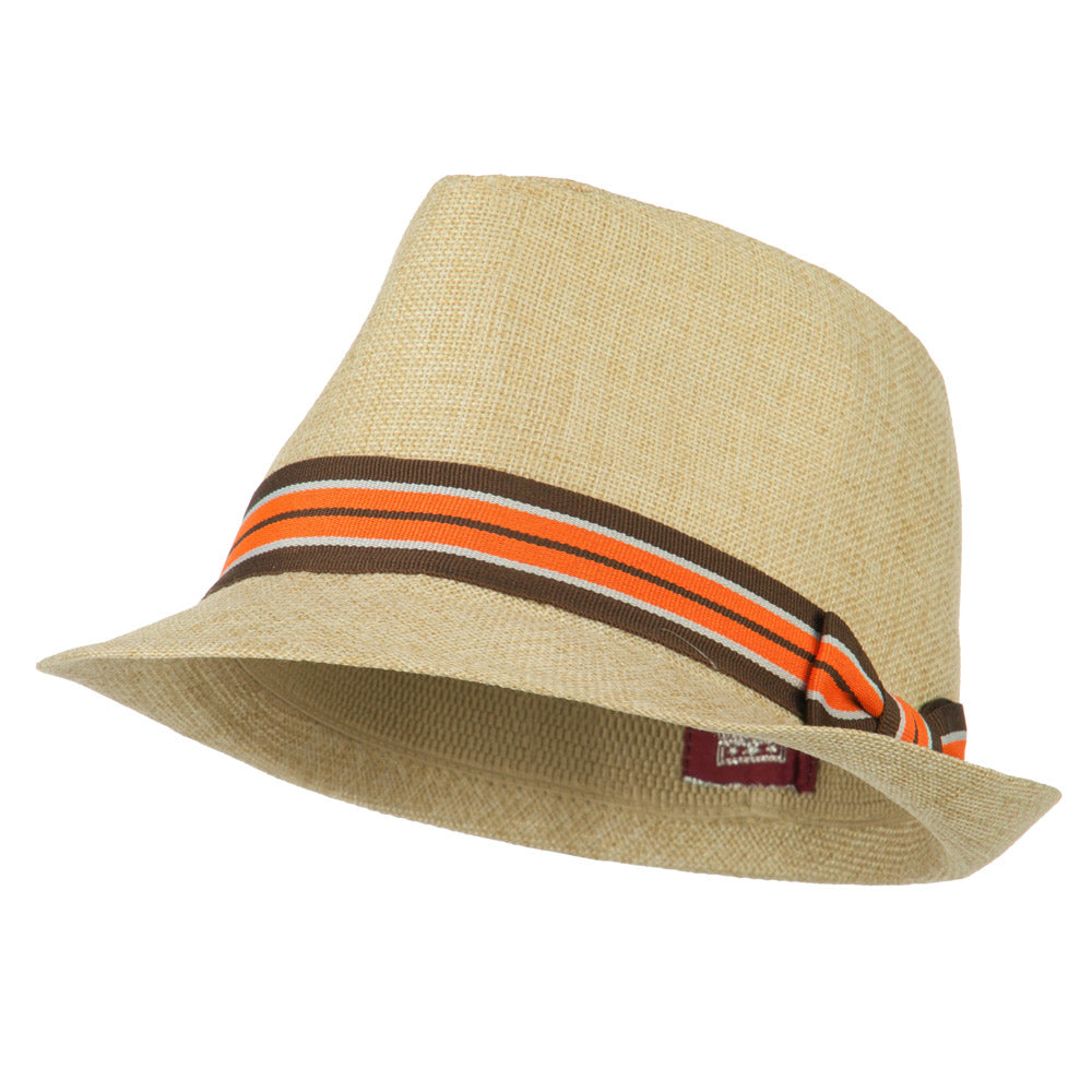 Youth Stripe Hat Band Fedora - Khaki S-M