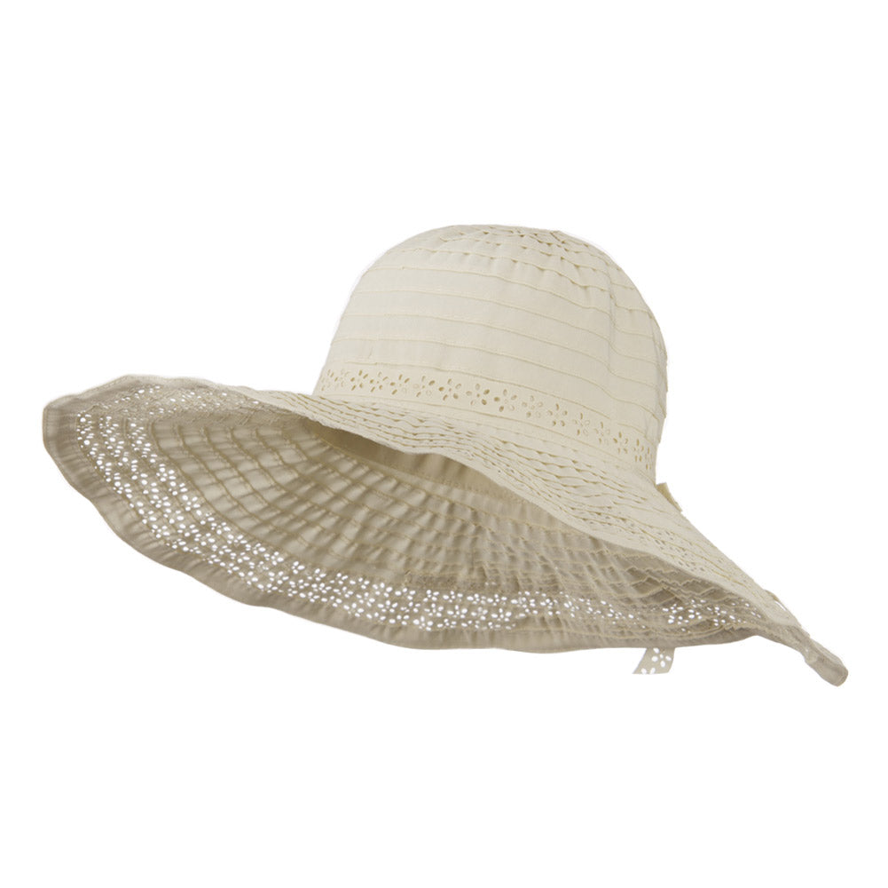 5 Inch Perforated Edge Brim Hat - Cream OSFM