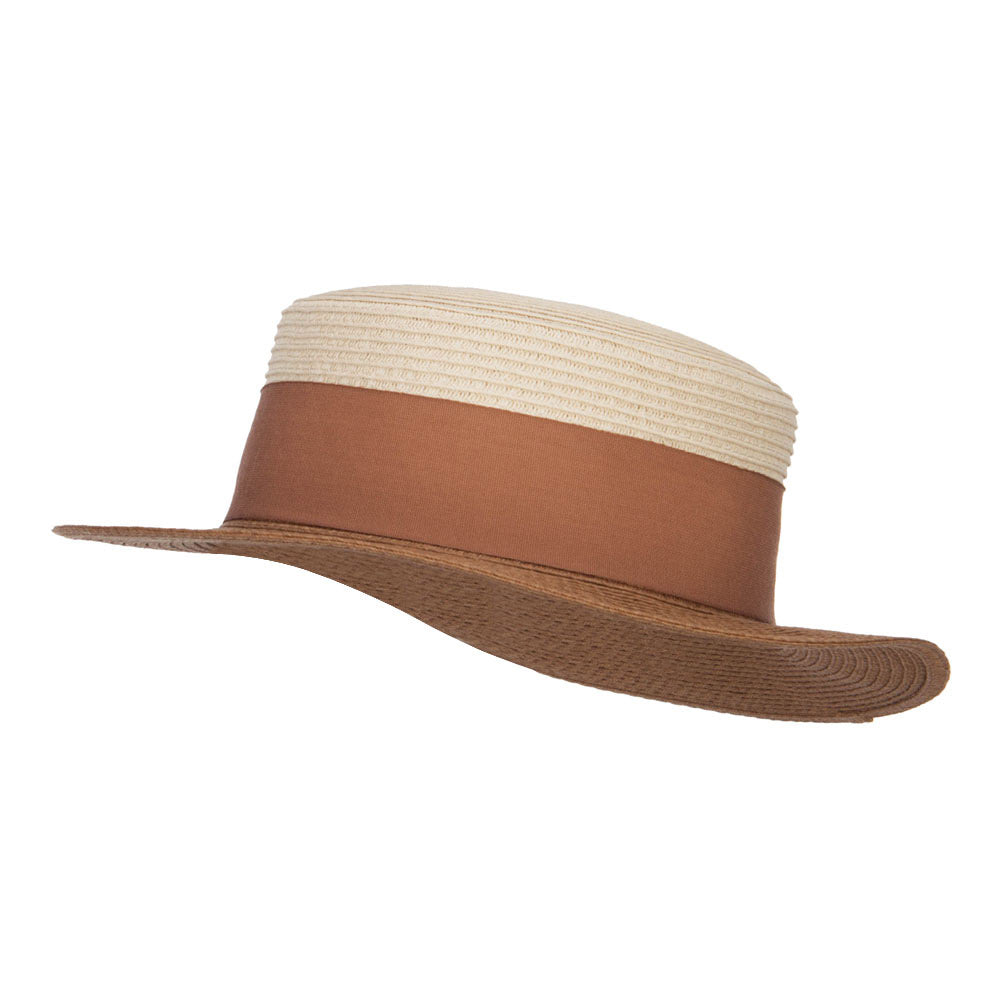 Pork Pie Straw Boater Hat - Brown Tan OSFM