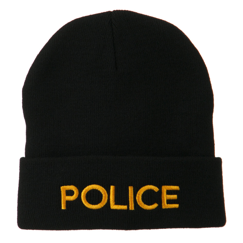 Police Embroidered Long Cuff Beanie - Black OSFM
