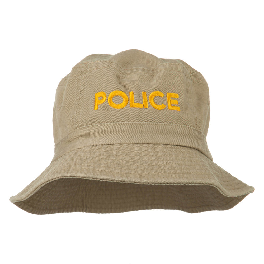 Police Embroidered Pigment Dyed Bucket Hat - Khaki OSFM