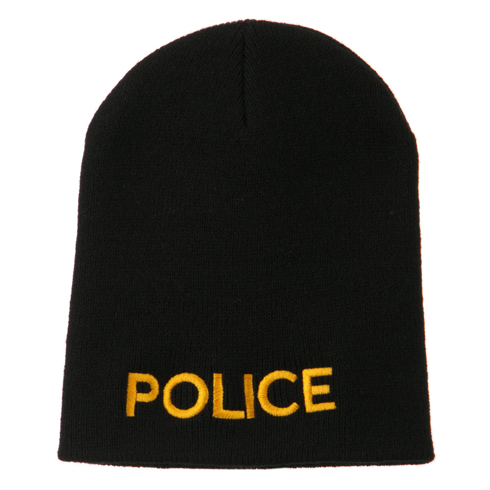 Police Embroidered Short Beanie - Black OSFM