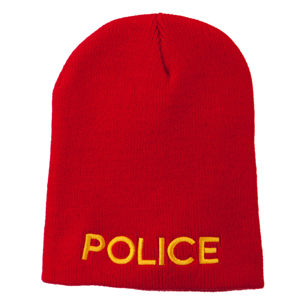 Police Embroidered Short Beanie - Red OSFM