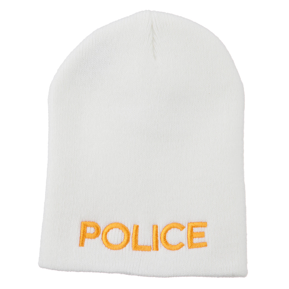 Police Embroidered Short Beanie - White OSFM
