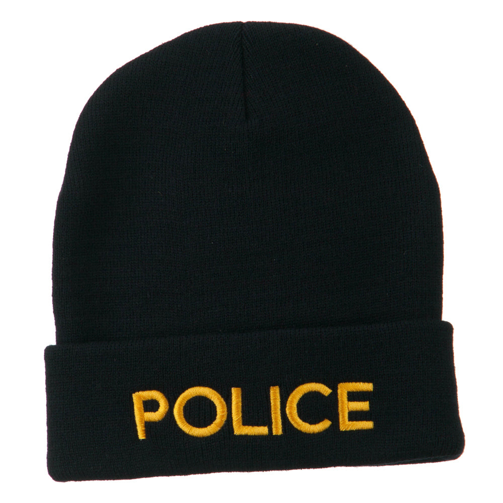 Police Embroidered Long Cuff Beanie - Navy OSFM