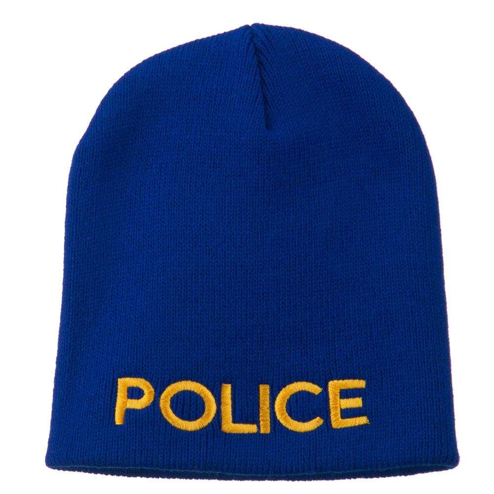 Police Embroidered Short Beanie - Royal OSFM