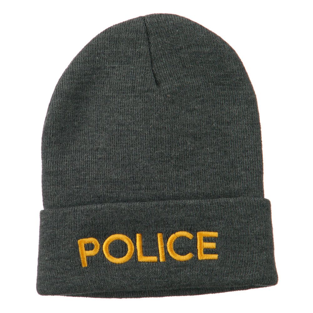 Police Embroidered Long Cuff Beanie - Grey OSFM
