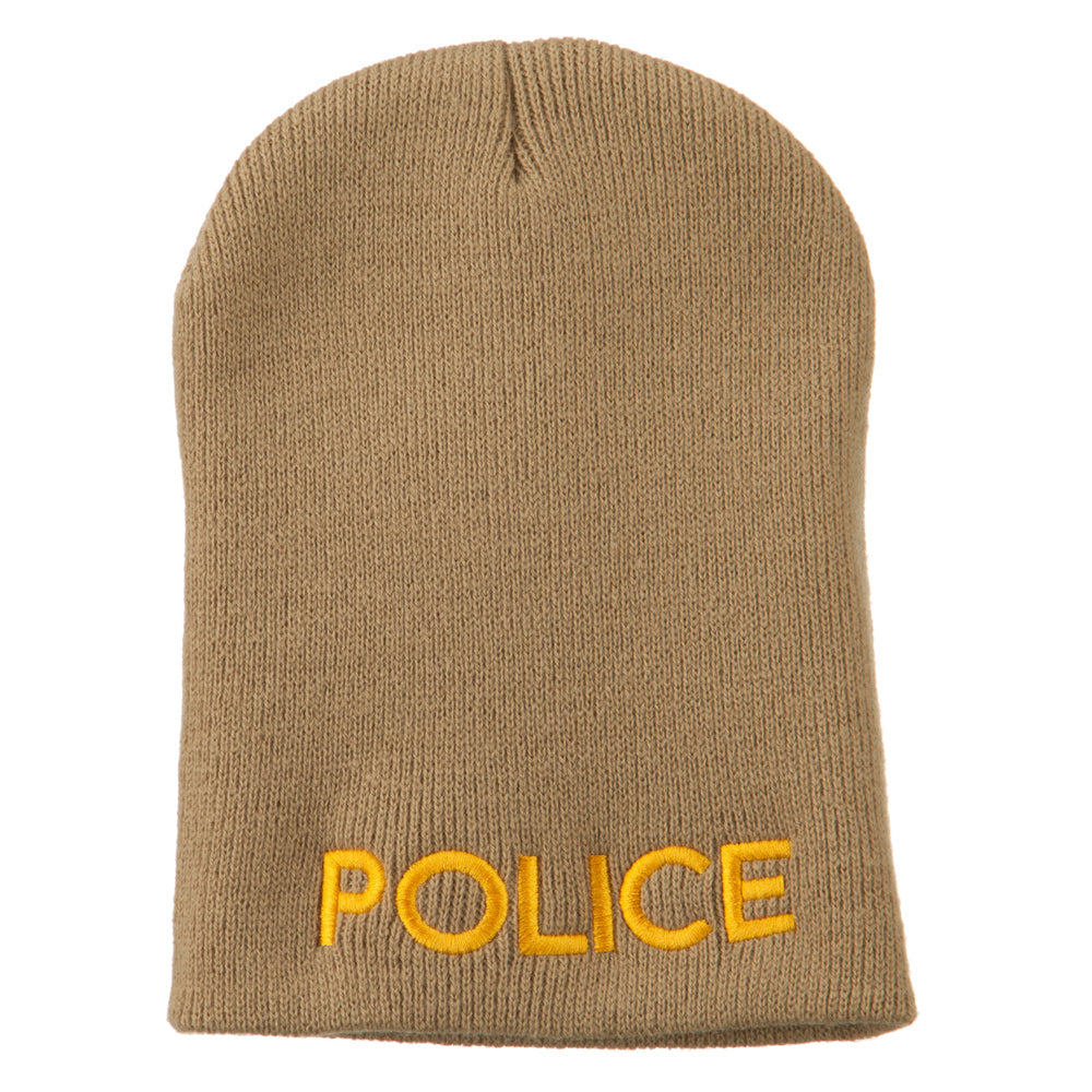 Police Embroidered Short Beanie - Khaki OSFM