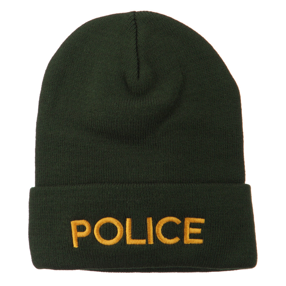 Police Embroidered Long Cuff Beanie - Olive OSFM