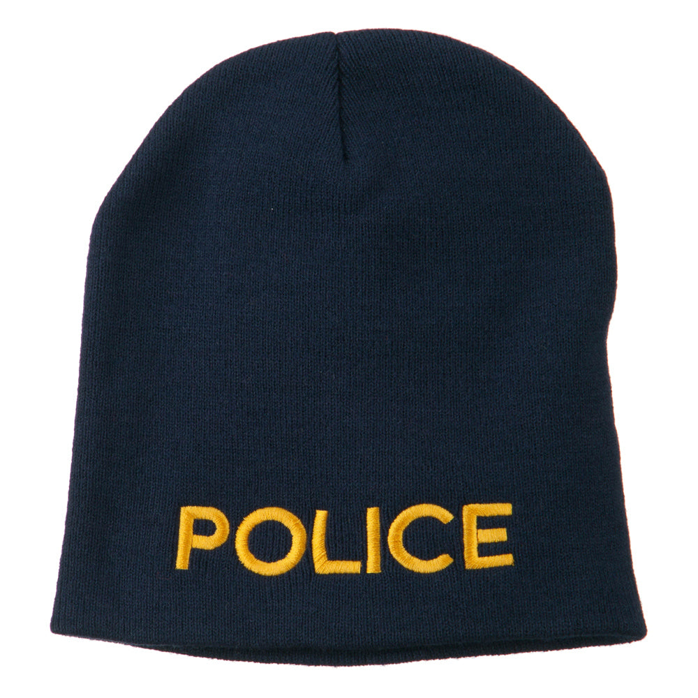 Police Embroidered Short Beanie - Navy OSFM