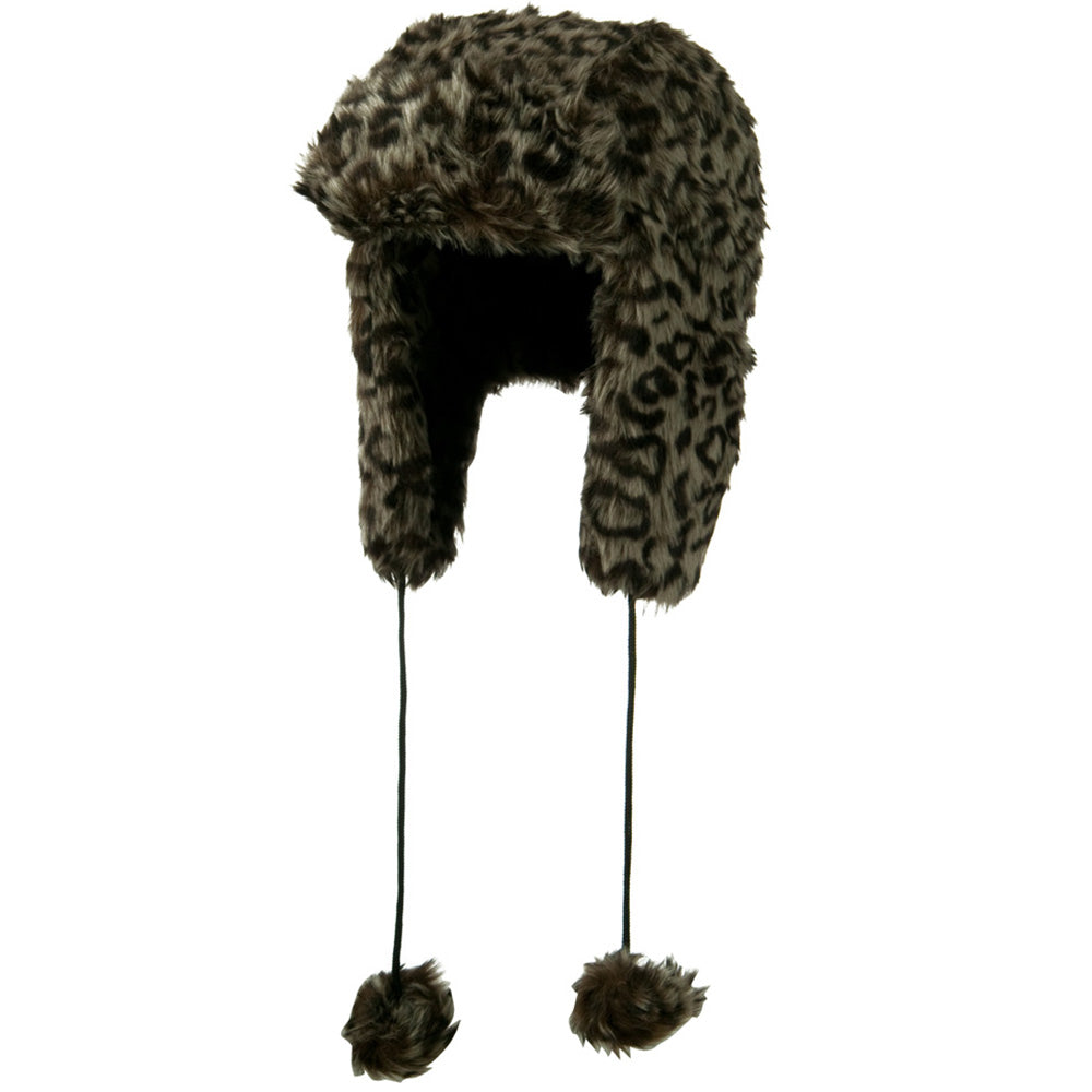 Woman&#039;s Animal Print Faux Fur Tropper Hat - Grey OSFM