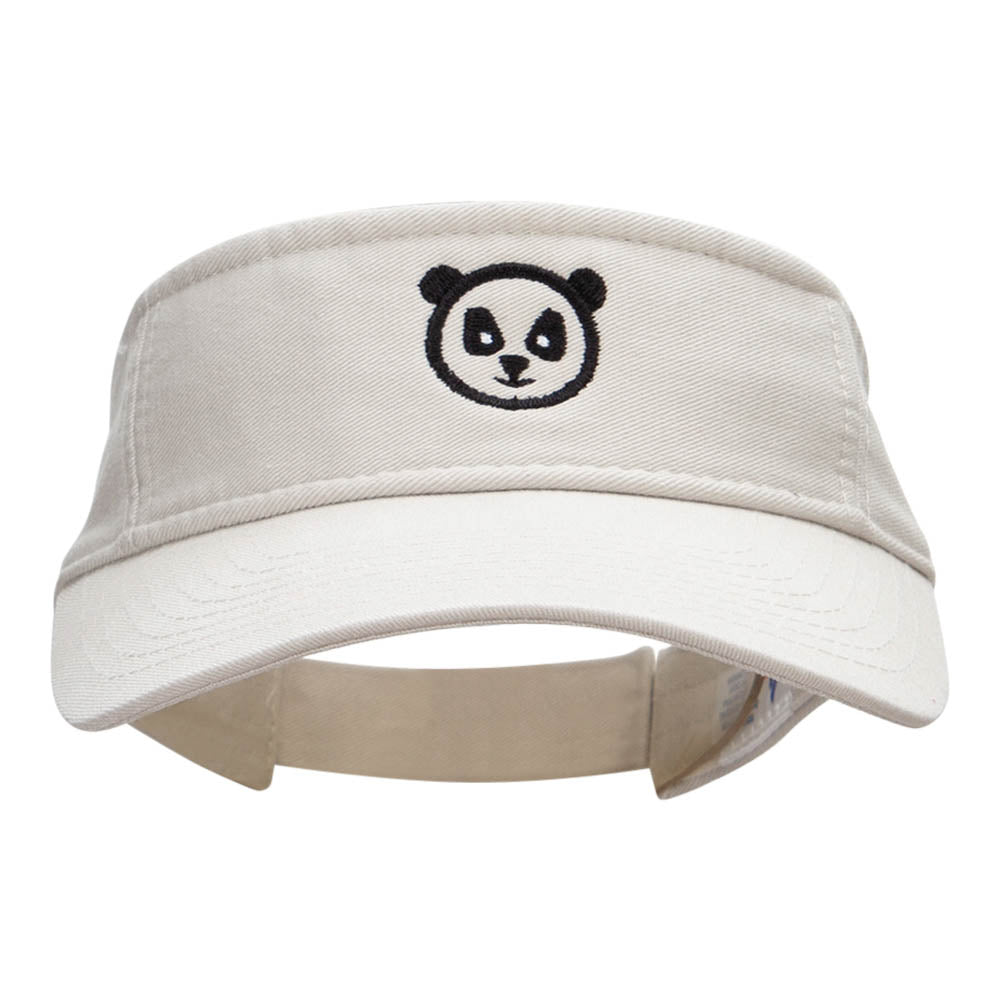 Panda Face Embroidered Cotton Twill Visor - Stone OSFM