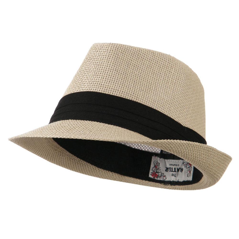 Paper Straw Black Band Baby Fedora - Tan OSFM