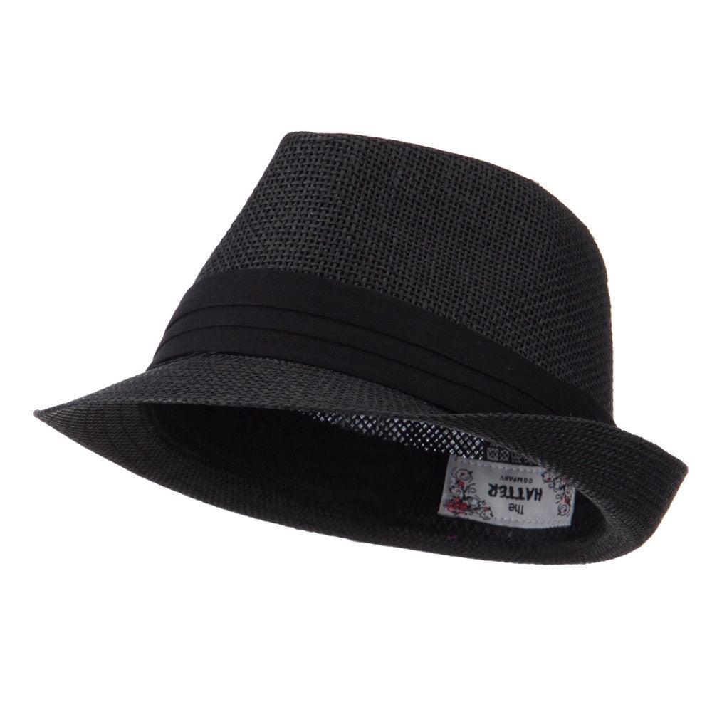 Paper Straw Black Band Baby Fedora - Black OSFM