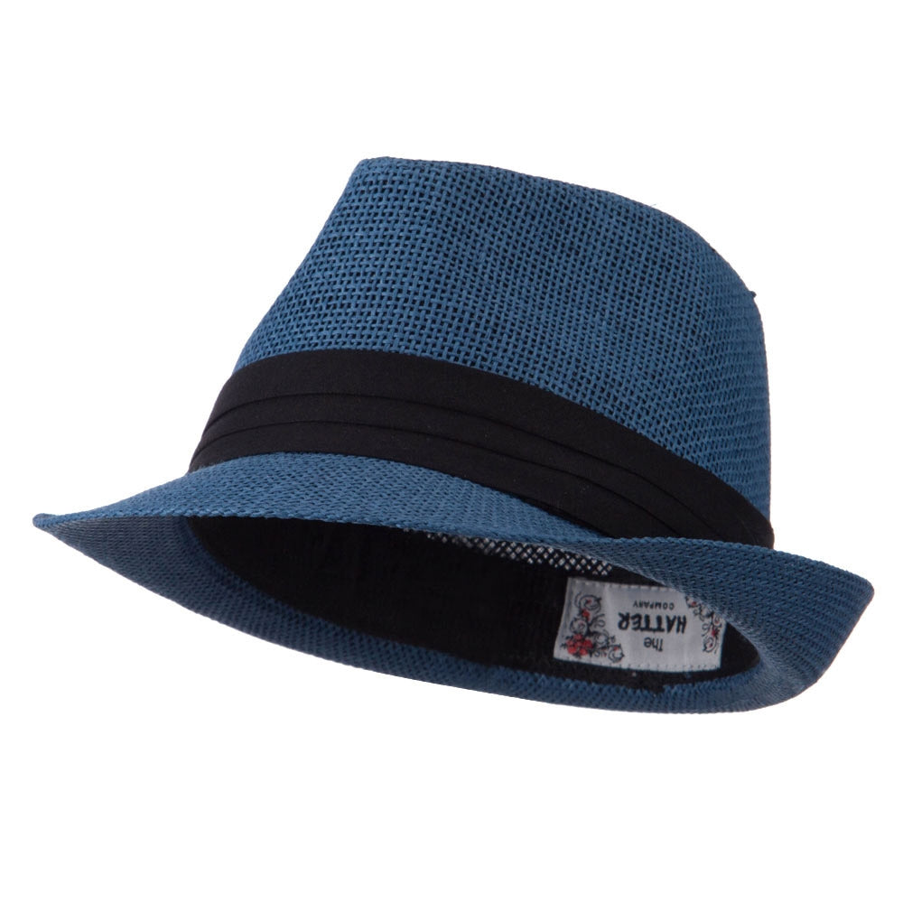 Paper Straw Black Band Baby Fedora - Navy OSFM