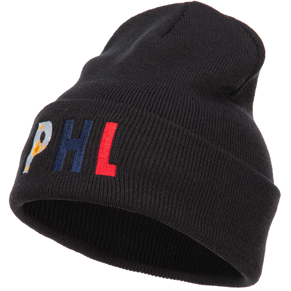 Philippines Embroidered Long Beanie - Black OSFM